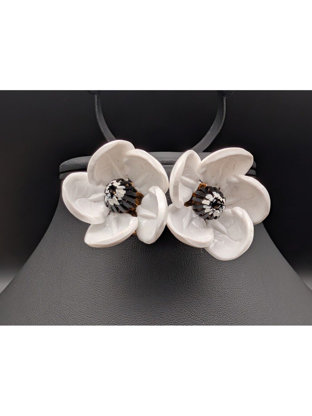 Vendome Clip On Earrings Flowers Arcylic Plastic Huge Statement Metal Center